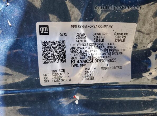 KL4AMCSL0RB003655 2024 BUICK ENCORE Синий Вид наклейки с VIN-кодом