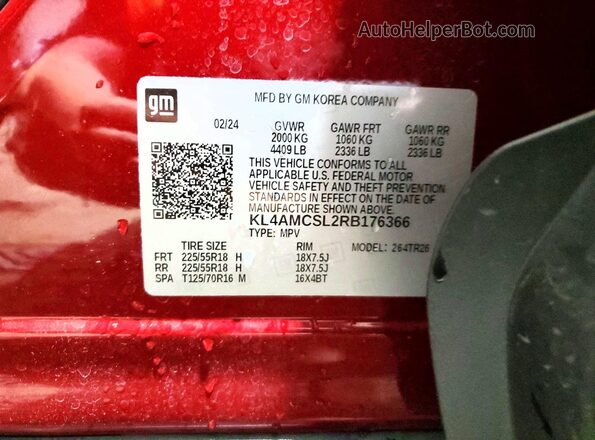 KL4AMCSL2RB176366 2024 BUICK ENCORE Red Vista interior de 360 grados