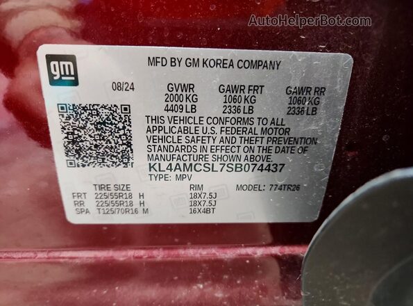 KL4AMCSL7SB074437 2025 BUICK ENCORE Red VIN կոդի պիտակի տեսք