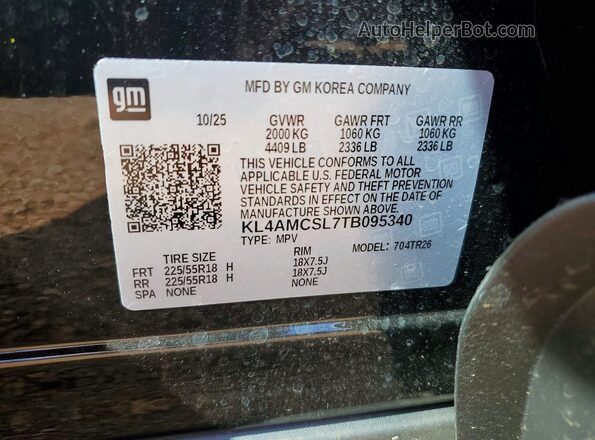 KL4AMCSL7TB095340 2026 BUICK ENCORE Black Widok naklejki z numerem VIN