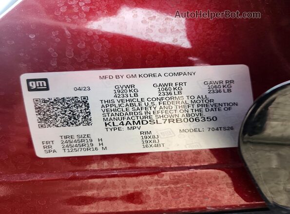 KL4AMDSL7RB006350 2024 BUICK ENCORE Красный Вид наклейки с VIN-кодом