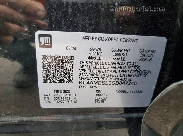 KL4AMESL3SB047246 2025 BUICK ENCORE Black Widok naklejki z numerem VIN