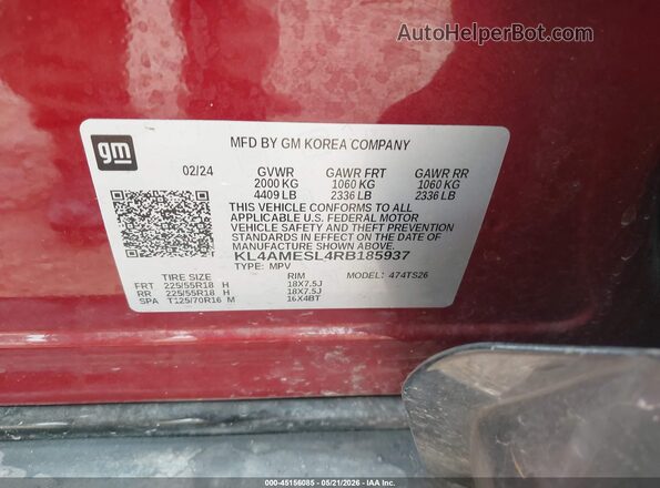 KL4AMESL4RB185937 2024 BUICK ENCORE Темно-бордовый Вид подкапотного пространства