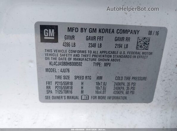 KL4CJASB0HB008592 2017 BUICK ENCORE White Widok komory silnika