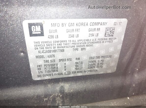KL4CJASB1HB177908 2017 BUICK ENCORE Серый Вид подкапотного пространства