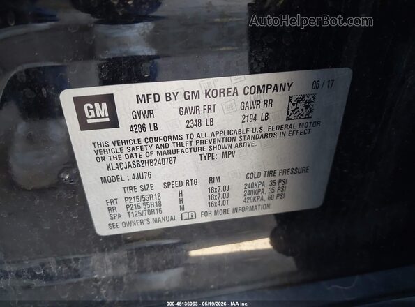 KL4CJASB2HB240787 2017 BUICK ENCORE Черный Вид подкапотного пространства
