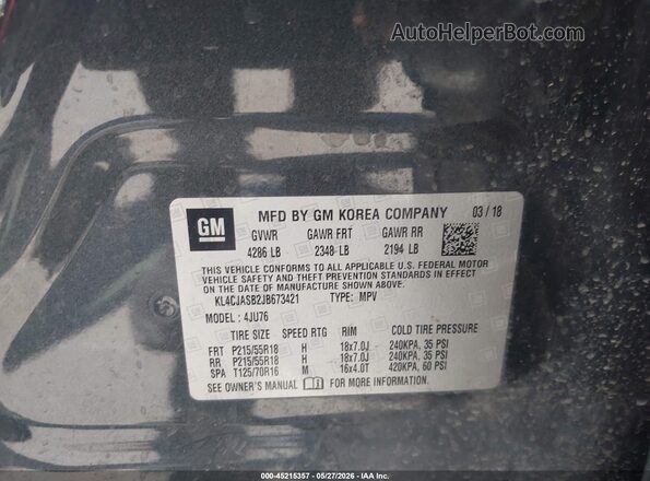 KL4CJASB2JB673421 2018 BUICK ENCORE Black Вид підкапотного простору