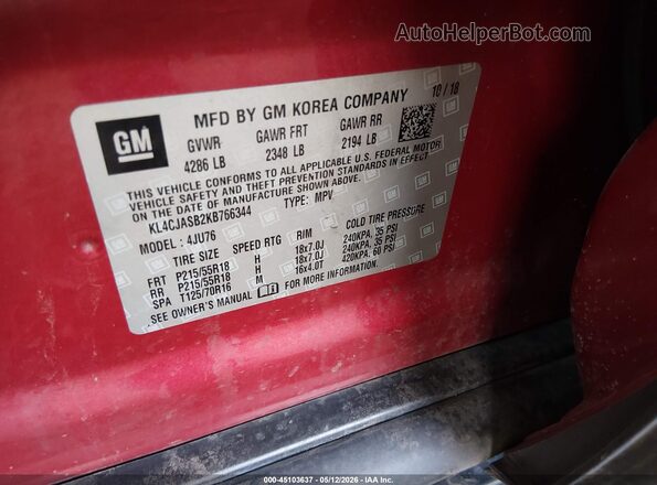 KL4CJASB2KB766344 2019 BUICK ENCORE Красный Вид подкапотного пространства