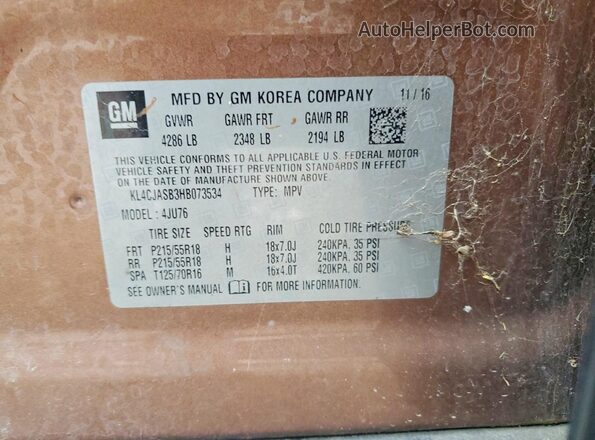 KL4CJASB3HB073534 2017 BUICK ENCORE Brown Engine compartment view