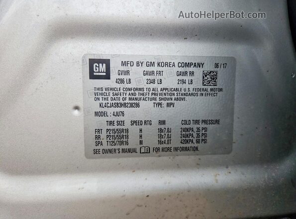 KL4CJASB3HB238286 2017 BUICK ENCORE Серебряный Вид подкапотного пространства