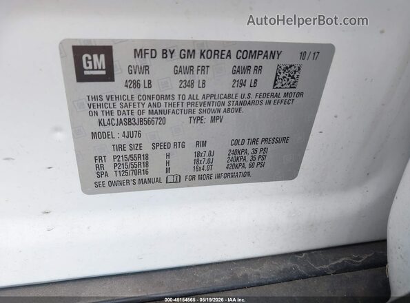 KL4CJASB3JB566720 2018 BUICK ENCORE White Vista del compartimento del motor