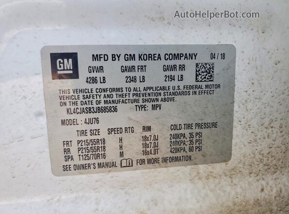 KL4CJASB3JB685836 2018 BUICK ENCORE White Engine compartment view