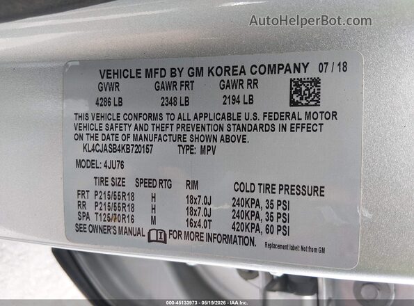 KL4CJASB4KB720157 2019 BUICK ENCORE Silver Vista del compartimento del motor