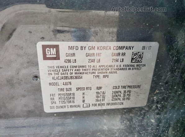 KL4CJASB5JB536554 2018 BUICK ENCORE Серый Вид наклейки с VIN-кодом