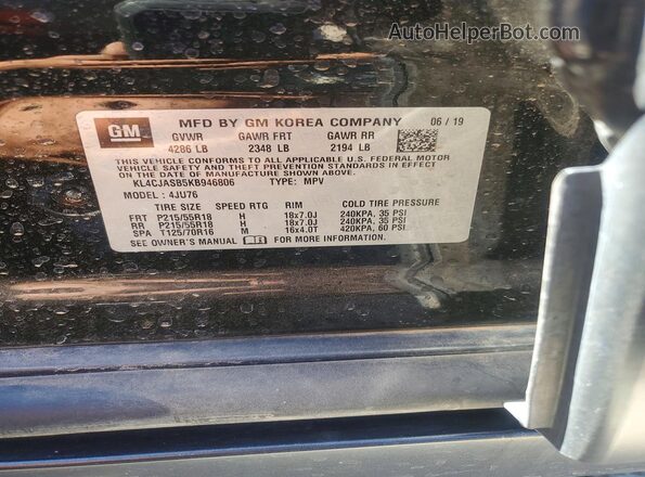 KL4CJASB5KB946806 2019 BUICK ENCORE Black VIN կոդի պիտակի տեսք