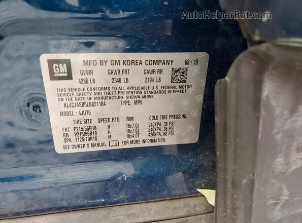 KL4CJASB5LB021184 2020 BUICK ENCORE Синий Вид наклейки с VIN-кодом