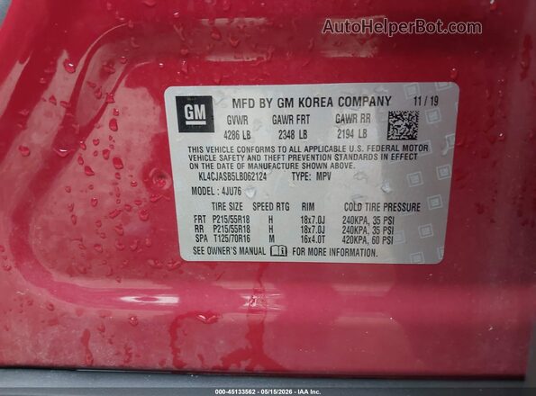 KL4CJASB5LB062124 2020 BUICK ENCORE Red Engine compartment view