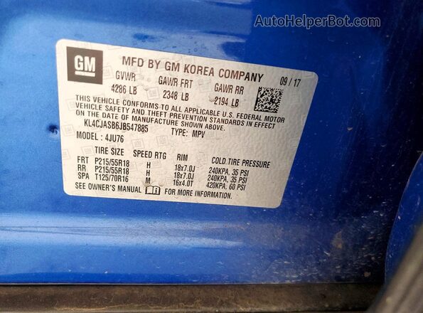 KL4CJASB6JB547885 2018 BUICK ENCORE Синий Панорамный вид салона 360°