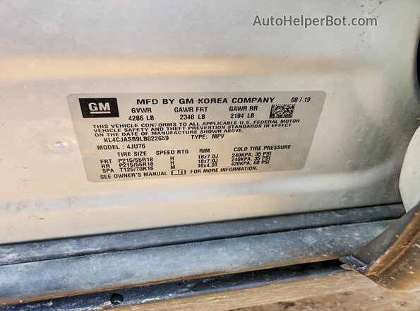 KL4CJASB9LB022659 2020 BUICK ENCORE Серебряный Панорамный вид салона 360°