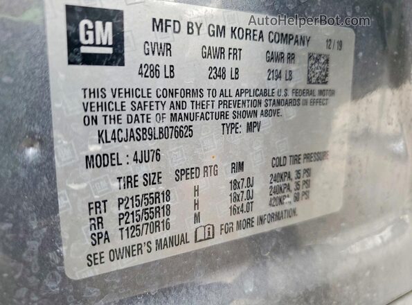 KL4CJASB9LB076625 2020 BUICK ENCORE Silver სალონის 360-გრადუსიანი ხედი