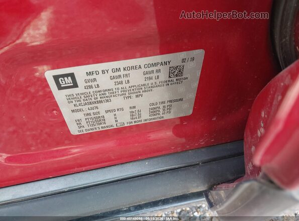 KL4CJASBXKB861363 2019 BUICK ENCORE Maroon Вид підкапотного простору