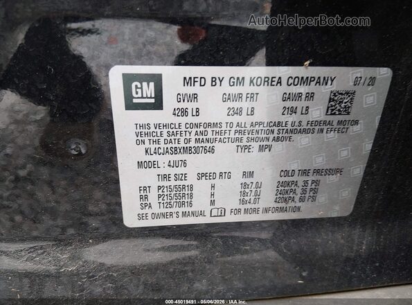 KL4CJASBXMB307646 2021 BUICK ENCORE Черный Вид подкапотного пространства