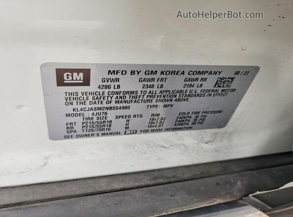 KL4CJASM2NB554985 2022 BUICK ENCORE Белый Вид подкапотного пространства