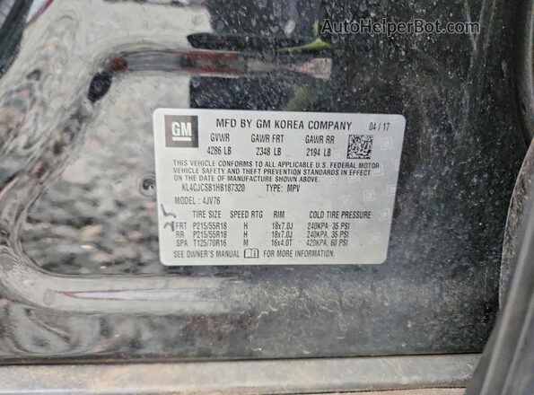 KL4CJCSB1HB187320 2017 BUICK ENCORE Black Vista de la etiqueta del VIN