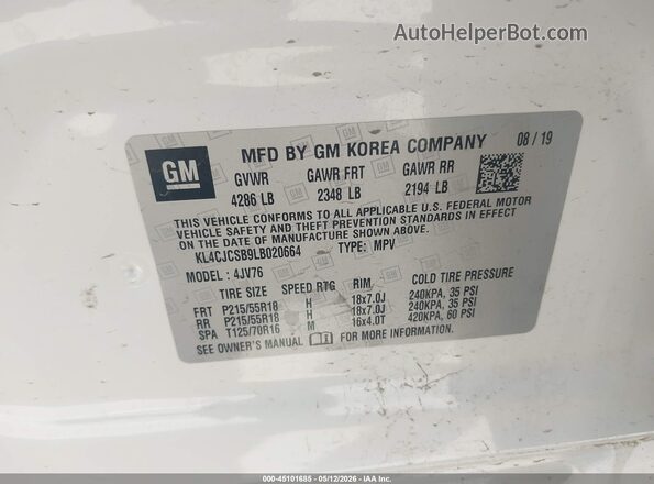 KL4CJCSB9LB020664 2020 BUICK ENCORE Белый Вид подкапотного пространства