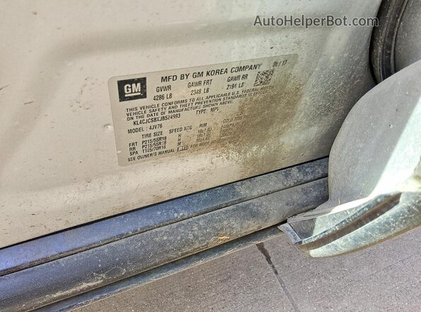 KL4CJCSBXJB524993 2018 BUICK ENCORE Silver Widok naklejki z numerem VIN