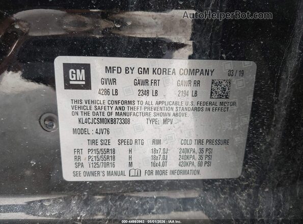 KL4CJCSM0KB873308 2019 BUICK ENCORE Black Widok komory silnika