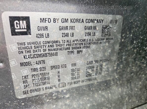 KL4CJCSM5KB759448 2019 BUICK ENCORE Gray Շարժիչի բաժամունքի տեսք