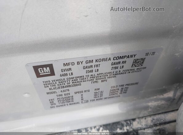 KL4CJESB4MB335045 2021 BUICK ENCORE Серебряный Вид подкапотного пространства