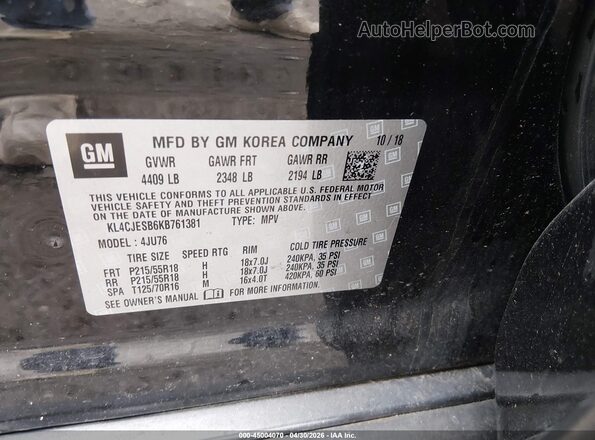 KL4CJESB6KB761381 2019 BUICK ENCORE Black Widok komory silnika