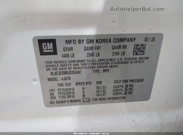 KL4CJESB9LB326467 2020 BUICK ENCORE White ძრავის განყოფილების ხედი