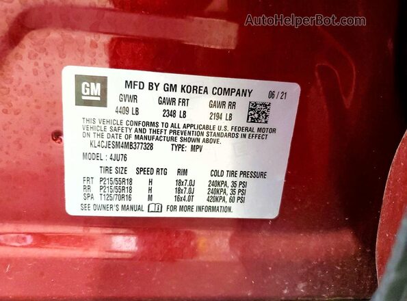KL4CJESM4MB377328 2021 BUICK ENCORE Бордовый Вид подкапотного пространства