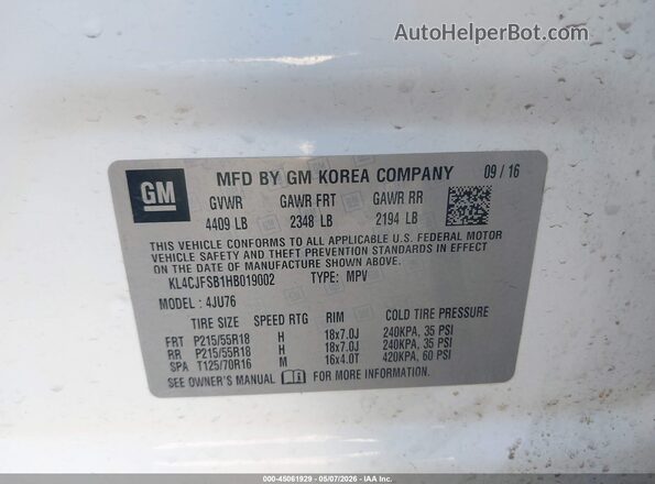 KL4CJFSB1HB019002 2017 BUICK ENCORE Белый Вид подкапотного пространства