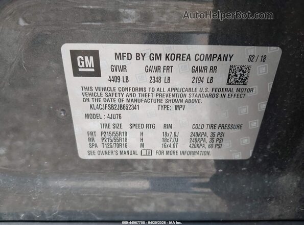 KL4CJFSB2JB652341 2018 BUICK ENCORE Gray Widok komory silnika