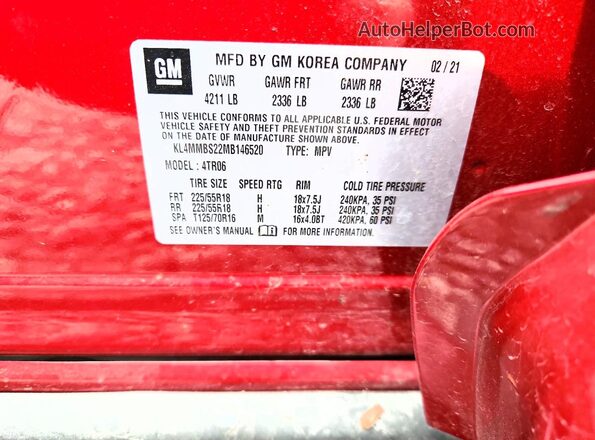 KL4MMBS22MB146520 2021 BUICK ENCORE Темно-бордовый Вид подкапотного пространства
