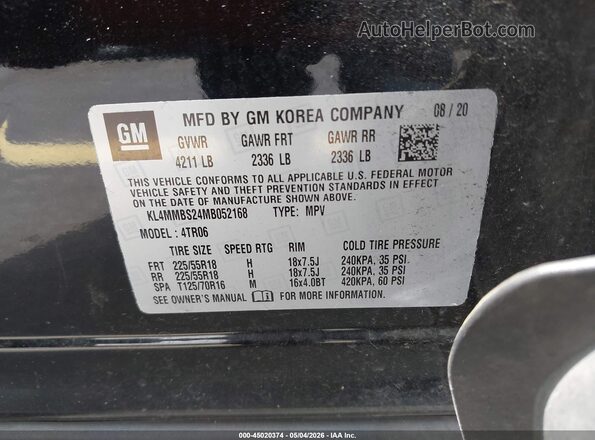 KL4MMBS24MB052168 2021 BUICK ENCORE Black ძრავის განყოფილების ხედი