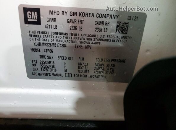 KL4MMBS26MB174384 2021 BUICK ENCORE White Vista del compartimento del motor