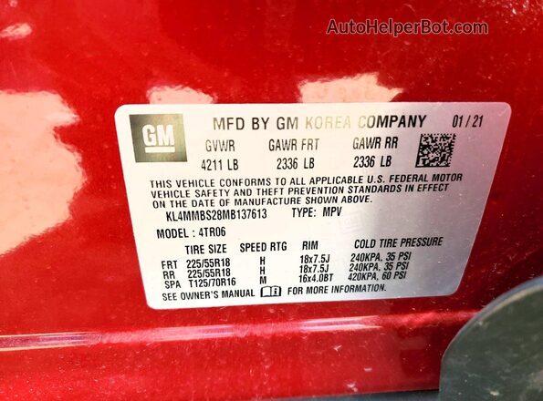 KL4MMBS28MB137613 2021 BUICK ENCORE Красный Вид подкапотного пространства