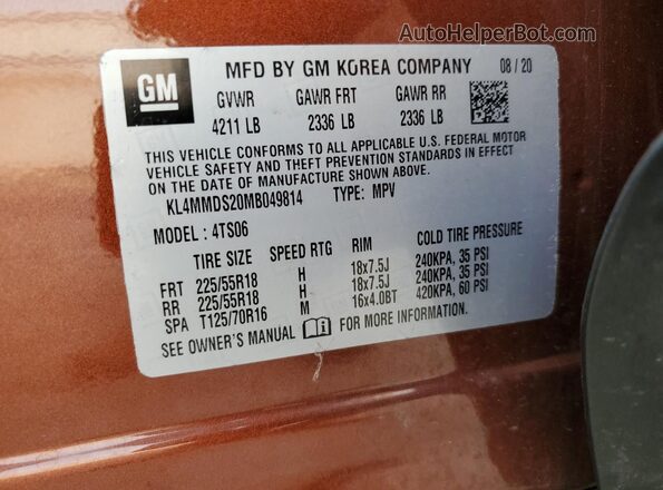 KL4MMDS20MB049814 2021 BUICK ENCORE Оранжевый Вид подкапотного пространства