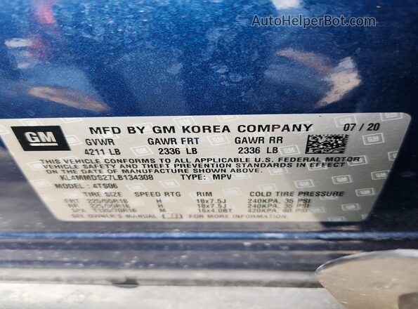 KL4MMDS27LB134308 2020 BUICK ENCORE Blue სალონის 360-გრადუსიანი ხედი