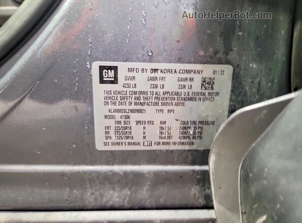 KL4MMDSL2NB090021 2022 BUICK ENCORE Gray Vista de la etiqueta del VIN