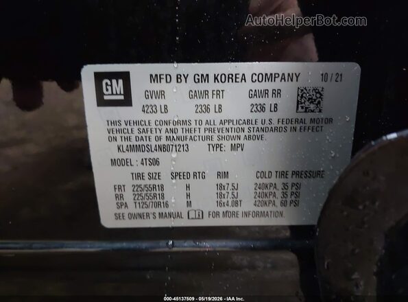 KL4MMDSL4NB071213 2022 BUICK ENCORE Черный Вид подкапотного пространства