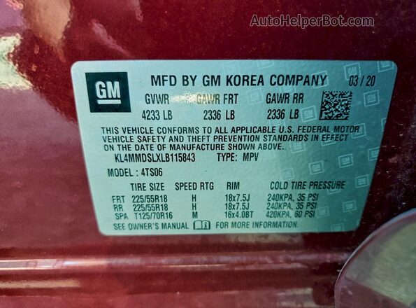 KL4MMDSLXLB115843 2020 BUICK ENCORE Maroon Vista del compartimento del motor