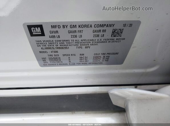 KL4MMESL1MB082951 2021 BUICK ENCORE White Widok komory silnika