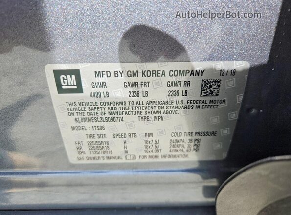 KL4MMESL3LB090774 2020 BUICK ENCORE Gray ძრავის განყოფილების ხედი