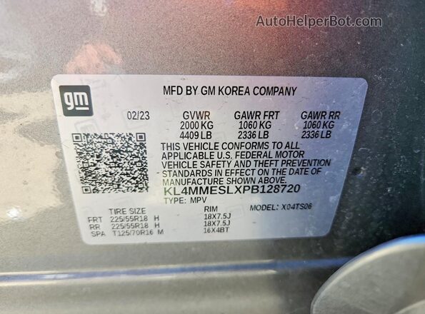 KL4MMESLXPB128720 2023 BUICK ENCORE Серый Вид наклейки с VIN-кодом